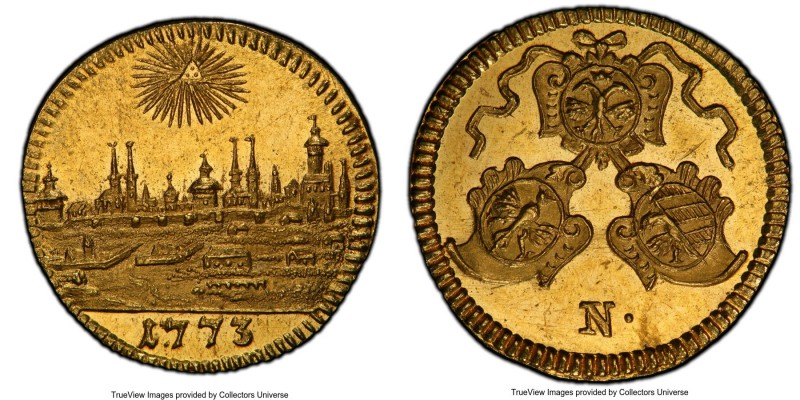 Nürnberg. Free City gold 1/2 Ducat 1773 MS63 PCGS, KM368, Fr-1912. This glowing ...