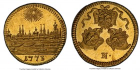 Nürnberg. Free City gold 1/2 Ducat 1773 MS63 PCGS, KM368, Fr-1912. This glowing choice offering exhibits clear Prooflike reflectivity and a clarity of...