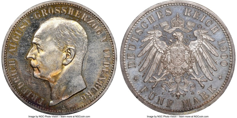 Oldenburg. Friedrich August Proof 5 Mark 1900-A PR65 NGC, Berlin mint, KM203. Li...