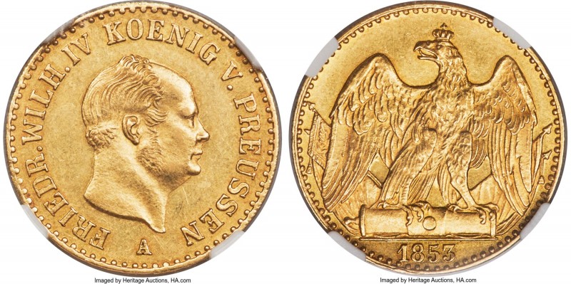 Prussia. Friedrich Wilhelm IV gold 1/2 Frederick d'Or 1853-A MS61 NGC, Berlin mi...