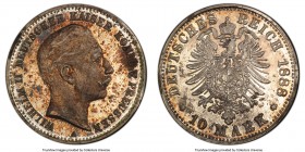 Prussia. Wilhelm II silver Specimen Pattern 10 Mark 1888-A SP62 PCGS, KM-Pn26, Schaaf-249/G1. A very rare silver striking of the type produced from id...