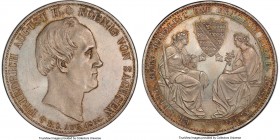 Saxony. Friedrich August II 2 Taler 1854-F MS65 PCGS, Dresden mint, KM1183. Clad in silver tone against surfaces revealing a precision-level strike, y...