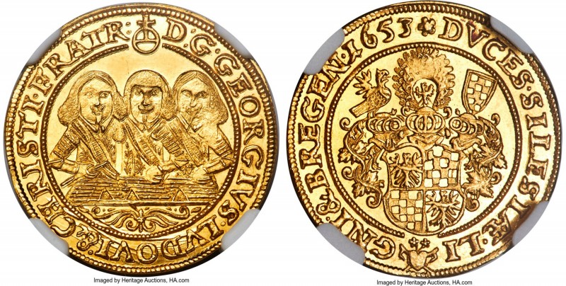Silesia-Liegnitz-Brieg. Georg III, Ludwig IV & Christian gold Ducat 1653 MS64+ N...