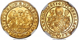 Silesia-Liegnitz-Brieg. Georg III, Ludwig IV & Christian gold Ducat 1653 MS64+ NGC, Brieg mint, KM401, Saurma-Jeltsch-297, Plate XXI, 117, F&S-1725. E...