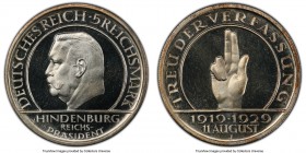 Weimar Republic Proof "Constitution" 5 Mark 1929-J PR67 Cameo PCGS, Hamburg mint, KM64, J-341. Struck for the 10th anniversary of the Weimar Constitut...