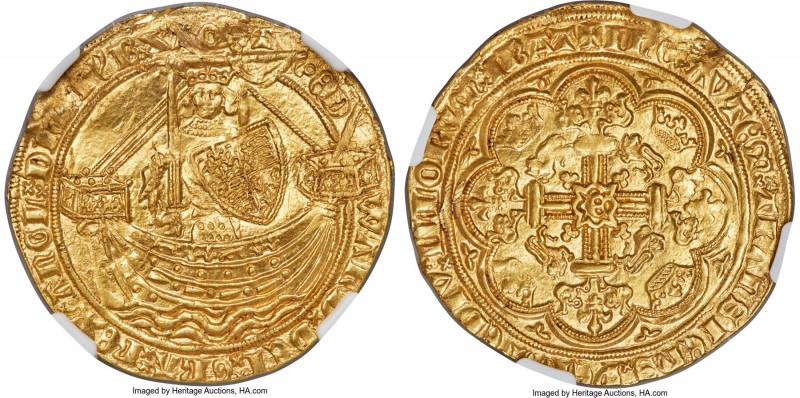 Edward III (1327-1377) gold Noble ND (1361-1369) UNC Details (Damaged) NGC, Towe...