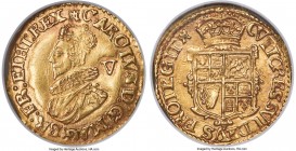 Charles I gold Crown ND (1627-1628) AU50 NGC, Tower mint (under Charles), Castle mm, KM136, S-2711, N-2181, Brooker-193. Immediately impressive for it...