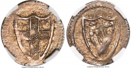Commonwealth 1/2 Penny ND (1649-1660) MS65 NGC, Tower mint, KM386, S-3223, ESC-2728, N-2160. 0.25gm. Shield with cross of St. George / Shield with Iri...