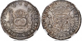 Charles III 8 Reales 1766 G-P AU53 NGC, Nueva Guatemala mint, KM27.1, Cal-93. A visually striking example with light wear and a pleasing gunmetal tone...