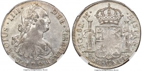 Charles IV 8 Reales 1798 NG-M MS61 NGC, Nueva Guatemala mint, KM53. Bright white with hints of russet tone in the peripheries and ample flashy luster....