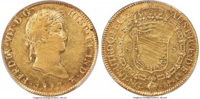 Ferdinand VII gold 8 Escudos 1817 NG-M AU53 PCGS, Nueva Guatemala mint, KM71. A better date and conditionally rare issue, the denticles and peripheral...