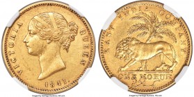 British India. Victoria gold Mohur 1841-(c) AU58 NGC, Calcutta mint, KM462.2, S&W-3.7, Type A/1, W.W. incuse, 4 without serif. Displaying slight rub t...