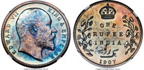 British India. Edward VII Proof Restrike Rupee 1907-B PR65 NGC, Bombay mint, KM508. Early Restrike issue. A sensational gem bathed in iridescence that...