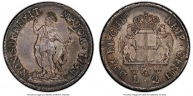 Genoa. Republic 2 Lire 1794 MS64 PCGS, KM244. Lustrous and dressed in a gently streaked steel patina that carries deep charcoal accents against lightl...