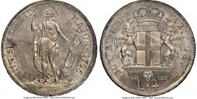 Genoa. Republic 4 Lire 1796 MS63+ NGC, KM248. Benefitting from a firm strike that yields bold and expressive detail, the planchet bathed in argent bri...