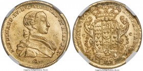 Naples & Sicily. Ferdinand IV gold 6 Ducati 1763 IA-CC-R MS65 NGC, Naples mint, KM167, Fr-846. A glowing gem conveying a lightly speckled appearance o...