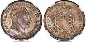 Naples & Sicily. Ferdinand I "Large Head" 120 Grana 1818 MS62 NGC, KM281. Displaying overlapping silver and steely lilac tone, the underlying surfaces...