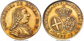 Emmanuel de Rohan gold 20 Scudi 1778 AU58 NGC, KM311, Fr-43. On the cusp of Mint State, this attractive offering couples bold devices with an appealin...