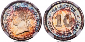 British Colony. Victoria Specimen 10 Cents 1877-H SP68 NGC, Heaton mint, KM10.1. An incredible example of this colorful Heaton mint Specimen. The stri...
