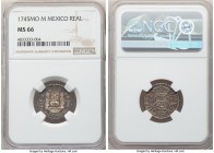 Philip V Real 1745 Mo-M MS66 NGC, Mexico City mint, KM75.2. Toned to perfection, with fiery reds surrounding the crowned globes in the center, framed ...
