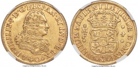 Philip V gold 4 Escudos 1740/30 Mo-MF AU53 NGC, Mexico City mint, KM135, cf. Cal-246 (overdate unlisted). A decidedly superior specimen for the date, ...