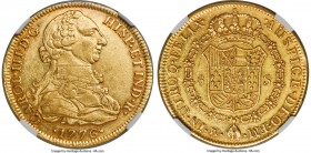 Charles III gold 8 Escudos 1776 Mo-FM AU55 NGC, Mexico City mint, KM156.2, Fr-33, Onza-766. A classic and extremely popular date among US-based collec...