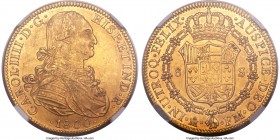 Charles IV gold 8 Escudos 1800 Mo-FM MS62 NGC, Mexico City mint, KM159, Onza-1033. Lustrous Mint State with rich patina covering surfaces that appear ...