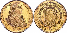 Ferdinand VII gold 8 Escudos 1809 Mo-HJ MS61 NGC, Mexico City mint, KM160. Displaying relatively clear fields with a single central scratch to the rev...