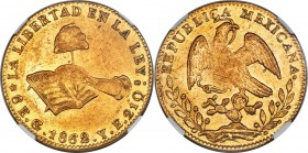 Republic gold 8 Escudos 1862/1 Go-YE UNC Details (Cleaned) NGC, Guanajuato mint, KM383.7. Nicely lustrous, despite the past cleaning noted on the NGC ...