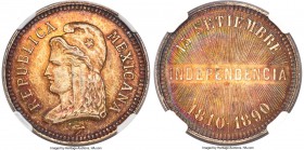 Republic silvered bronze Medallic Fantasy 2 Centavos 1890 MS67 NGC, KM-XNC21a. Commemorating the 80th Anniversary of the Independence of Mexico. One o...
