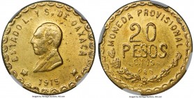 Oaxaca. Revolutionary gold 20 Pesos 1915-TM UNC Details (Obverse Cleaned) NGC, KM754. 7th Bust. An uncirculated representative of this conditionally c...