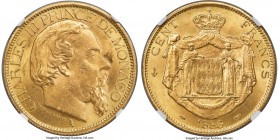 Charles III gold 100 Francs 1886-A MS64+ NGC, Paris mint, KM99. Mintage: 15,000. Three-year type. Satin surfaces with a honey-gold sheen and mint bloo...