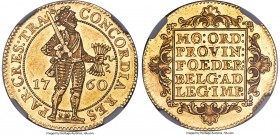 Utrecht. Provincial gold 2 Ducat 1760 MS61 NGC, KM42.2, Fr-283. 6.99gm. Struck to laudable precision, every motif razor-sharp and easily picked out ag...