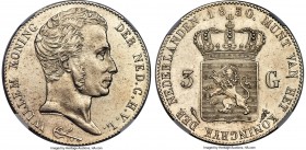 Willem I 3 Gulden 1830/24 MS61 NGC, Utrecht mint, KM49. Without dash between crown and shield. A handsome example of this popular crown-sized issue, s...