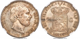 Willem III 2-1/2 Gulden 1871 MS65 NGC, KM82. Sword in scabbard privy mark. A bold gem, satiny surfaces impeccably struck and decorated with a blanket ...
