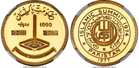 Republic gold Proof "Islamic Summit Conference" 1000 Rupees 1977 PR68 Ultra Cameo NGC, KM50, Fr-3. Struck for the Islamic Summit Conference in a total...