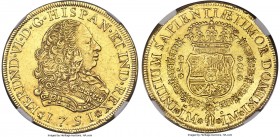 Ferdinand VI gold 8 Escudos 1751 LM-J AU Details (Spot Removals) NGC, Lima mint, KM50. A bold and impressive type with the evidence of cleaning hardly...