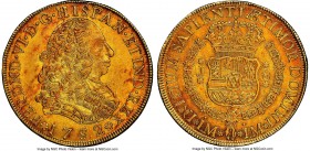 Ferdinand VI gold 8 Escudos 1752 LM-J AU58 NGC, Lima mint, KM50, Onza-578. A coveted state of preservation for this first milled gold type of colonial...