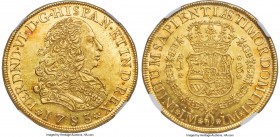 Ferdinand VI gold 8 Escudos 1753/2 LM-J MS61 NGC, Lima mint, KM50, cf. Onza-604. A classic rarity both in absolute and conditional terms, with this bu...