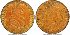 Charles III gold 8 Escudos 1761 LM-JM AU55 NGC, Lima mint, KM68, Onza-673 (Very Rare). Only a two-year bust type, and possibly one of the most charmin...