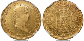 Ferdinand VII gold 8 Escudos 1824 Co-G AU50 NGC, Cuzco mint, KM129.2. Single-year issue. Consistent light friction and some rub to Ferdinand's bust po...