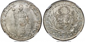 North Peru. Republic 8 Reales 1838 LIMA-MB MS64 NGC, Lima mint, KM155. A truly conditional rarity for the series and this relatively short-lived type,...