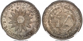 South Peru. Republic 8 Reales 1838 CUZCO-MS MS64 NGC, Cuzco mint, KM170.4. A jaw-dropping grade for this iconic and often mistreated Peruvian crown, m...