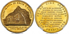 Republic gold "Mejia-Arequipa Railroad" Medal 1868 MS63 NGC, Fonrobert-Unl. 37mm. 35gm. A fully choice specimen showcasing a pleasing light toning and...