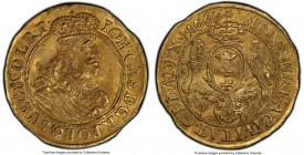 Danzig. Johan II Casimir gold Ducat 1666/3-DL UNC Details (Filed Rims) PCGS, Danzig mint, Fr-24, cf. Gum-1915 (RR; overdate unlisted), CNG-319/I (same...