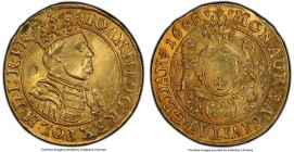 Danzig. Johan III Sobieski gold Ducat 1688/6 UNC Details (Damage) PCGS, Danzig mint, Fr-36, cf. Gum-2046 (overdate unlisted), CNG-375 (same). IOAN • I...