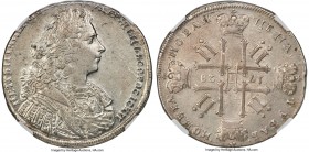 Peter II Rouble 1728 AU53 NGC, Kadashevsky mint, KM182.2, Bit-82. Struck slightly off-center, a lesser degree of wear visible across the surfaces to p...