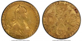 Catherine II gold 10 Roubles 1774-CПБ XF45 PCGS, St. Petersburg mint, KM-C79a, Bit-29 (R). Mintage: 53,000. A very pleasing presentation of this typic...