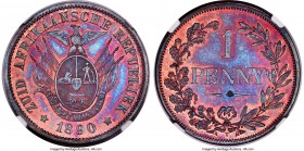 Transvaal. Republic bronze Proof Pattern Penny 1890 PR64 Red and Brown NGC, Berlin mint, KMX-Pn9, Hern-T27. A deeply toned red-brown example displayin...