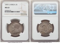 Republic 2 Shillings 1895 MS63 NGC, Pretoria mint, KM6, Hern-Z26. An issue that only rarely appears in Mint State, and thus of great importance to col...